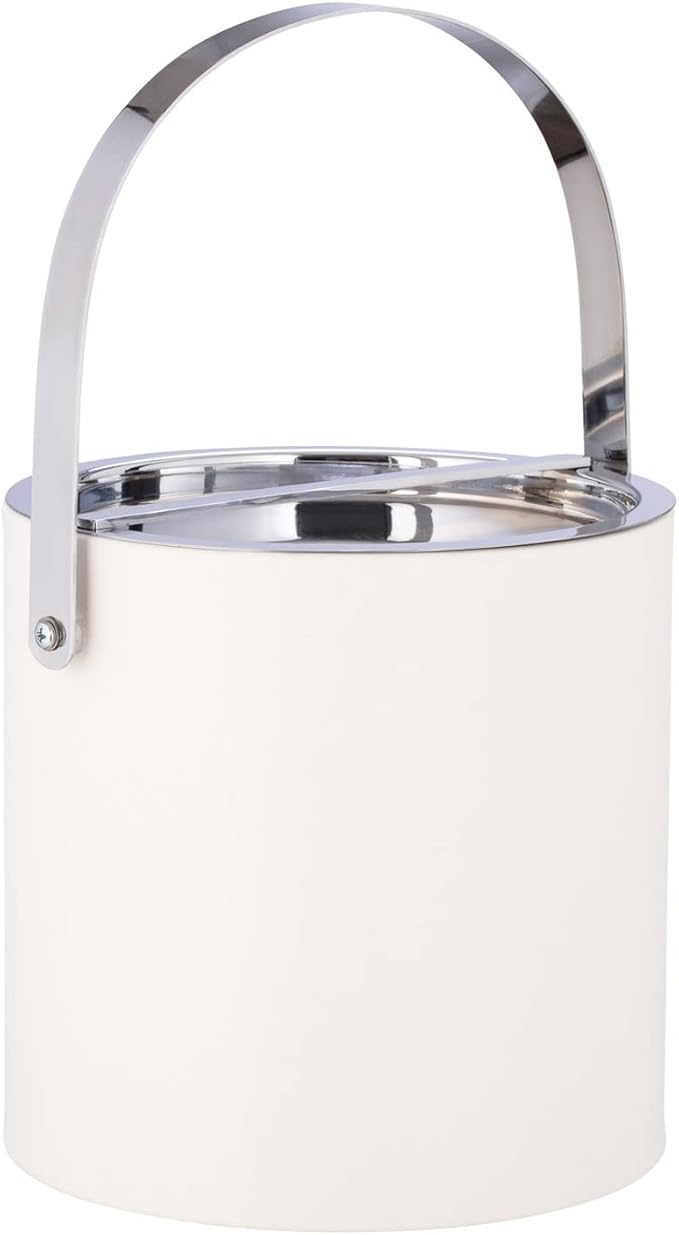 Kraftware MANHATTAN 3qt Ice Bucket with Polished Chrome Arch Handle & Bridge Cover: White