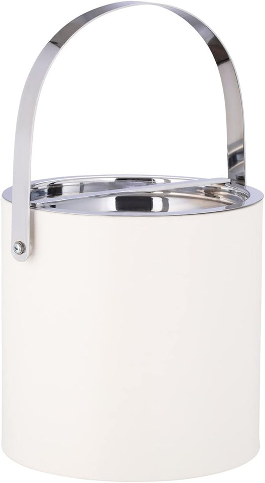 Kraftware MANHATTAN 3qt Ice Bucket with Polished Chrome Arch Handle & Bridge Cover: White