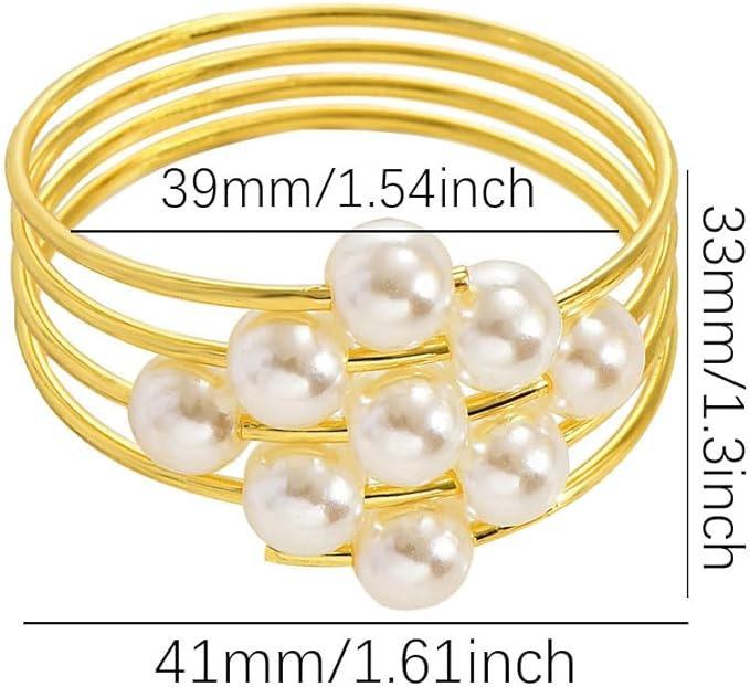 Pearl Decorative Napkin Rings Set of 12, Gold Napkin Ring with White Imitation Pearl Serviette Buckles Holder for Wedding Birthday Thanksgiving Christmas Easter Holiday Table Decor