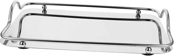 PRETYZOOM Silver Serving Tray for Coffee Bar Wedding Stainless Steel Rectangular Tray Handles