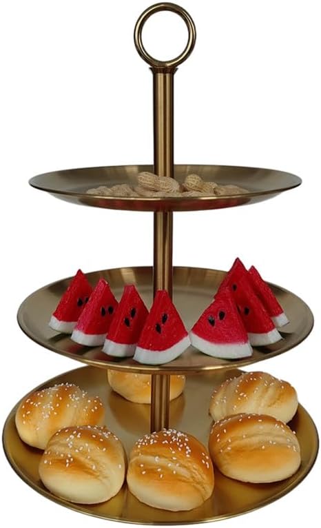 Metal 3 Tier Round Serving Tray, Cupcake Dessert Appetizer Stand, Stainless Steel Cake Cupcake Tower Stand Holder for Home Garden Display Wedding Bridal Shower Birthday Party Supplies (Gold)