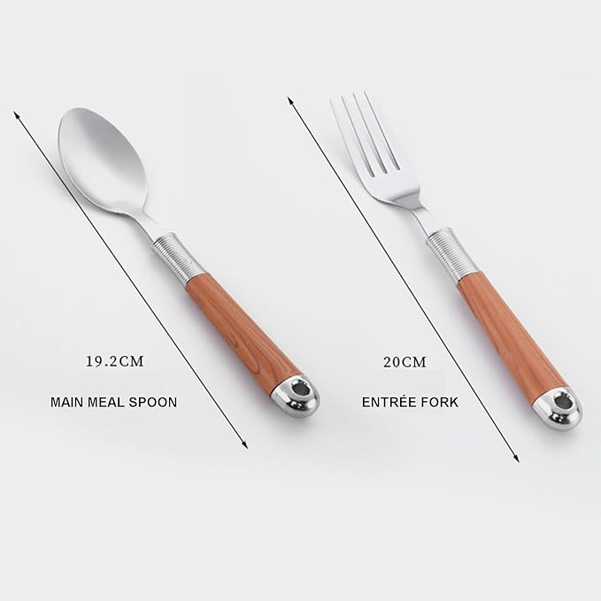 24-Piece Silverware,Service for 6，Woodgrain 410 Stainless Steel Portable Serving Set,Well Made，Ergonomic，Durable，Family Gatherings，Picnic，Everyday Household，Mirror Finish, Gift Box