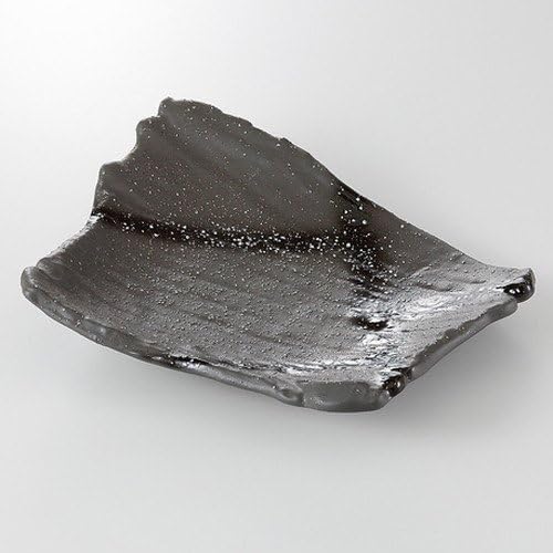 Mikage Black Shaved Appetizer Plate, 9.3 x 7.5 x 2.0 inches (23.5 x 19 x 5 cm), 21.3 oz (600 g), Appetizer Plate, Restaurant, Commercial Use, Restaurant