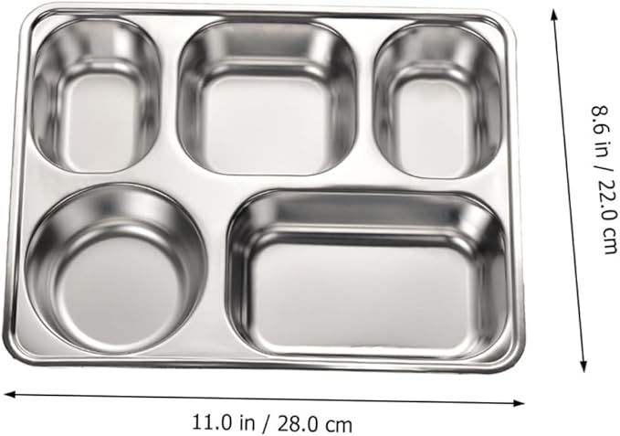Cabilock 1pc Stainless Steel Food Plate Section Serving Tray Divided Lunch Compartment Stackable
