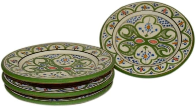 Ceramic Plates Handmade Appetizer Tapas Set Of 4 - White Green