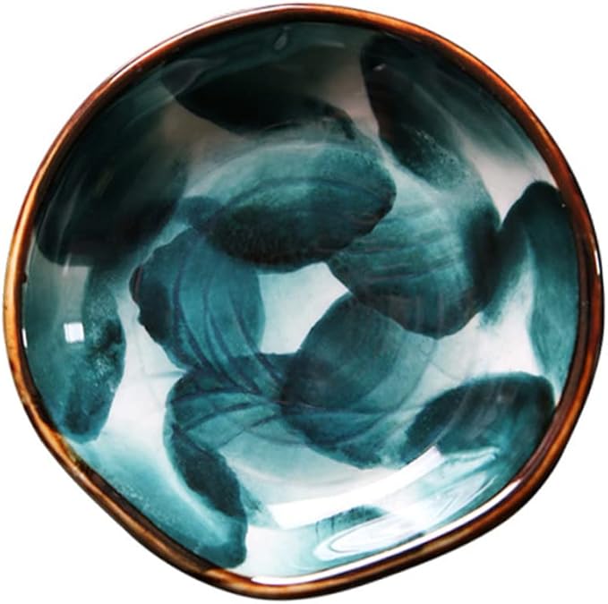 Happyyami 2pcs Hand-painted Ceramic Disc Snack Tray for Boys and Girls Serving Platter Appetizer Plate Condiment Tray