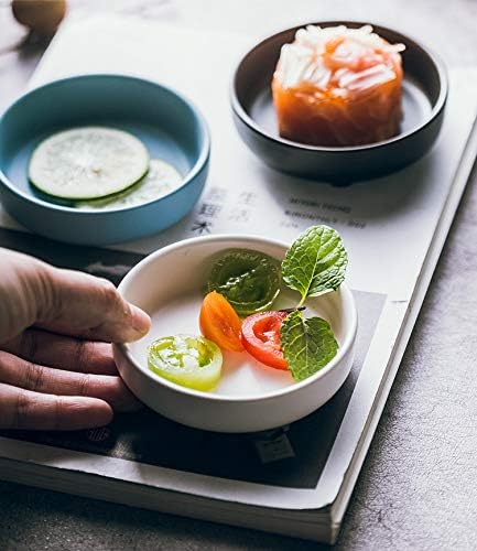 Colias Wing 3.5 Inch Simple Style Single Color Pattern Stylish Design Multipurpose Porcelain Side Dish Bowl Seasoning Dishes Soy Dipping Sauce Dishes-Set of 6-Black/Blue/White