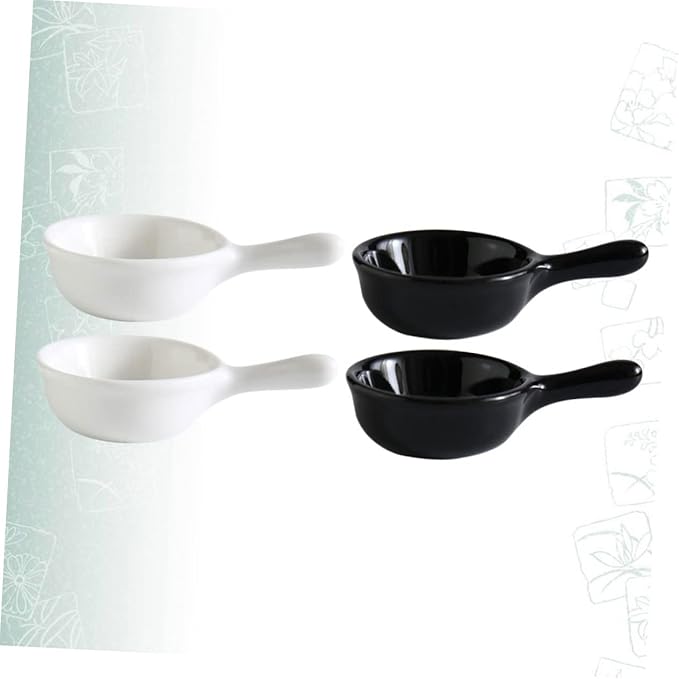 LIFKOME Mini Ceramic Dipping Dish Set Handle Japanese Style Snack and Sauce Plates 4-Piece Appetizer Serving Tray for Fruits and Seasonings