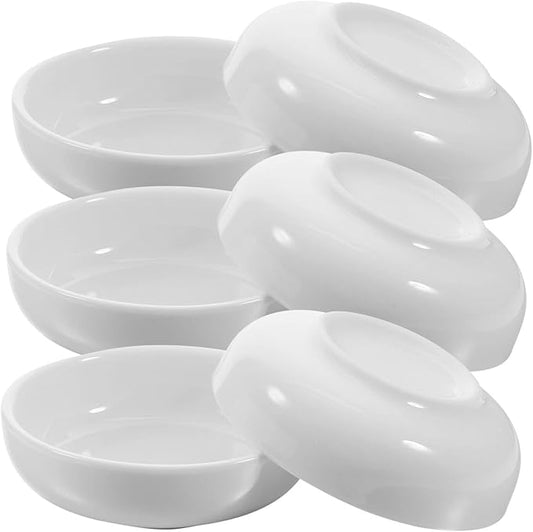 GLEAVI 6pcs Round White Ceramic Dipping Sauce Plates for Appetizers and Seasonings Elegant Small Condiment Dishes for Ketchup Vinegar and Salad Dressings