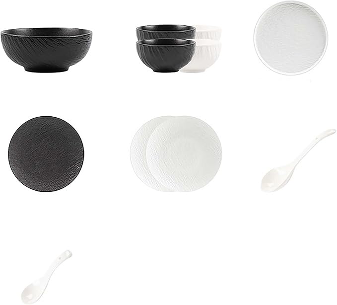 Elegant Black and White Minimalist Matte Ceramic Dinnerware Set, Includes Plates, Bowls, Perfect for Home Dining, Modern Tableware for Everyday Use or Gifting, Ideal for Housewarming