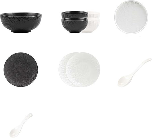 Elegant Black and White Minimalist Matte Ceramic Dinnerware Set, Includes Plates, Bowls, Perfect for Home Dining, Modern Tableware for Everyday Use or Gifting, Ideal for Housewarming