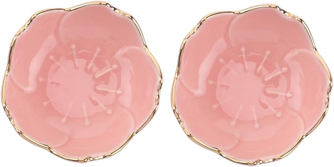 Generic 2pcs Ceramic Dipping Plates Chip Salsa Bowl Cherry Ceramic Dish Mini Decor Mini Dipping Bowls Dipping Sauce Dishes 3.5 Inch Flat Food Tray Porcelain Dip Dish Miniature Pink Petal, 7X7X2.8cm