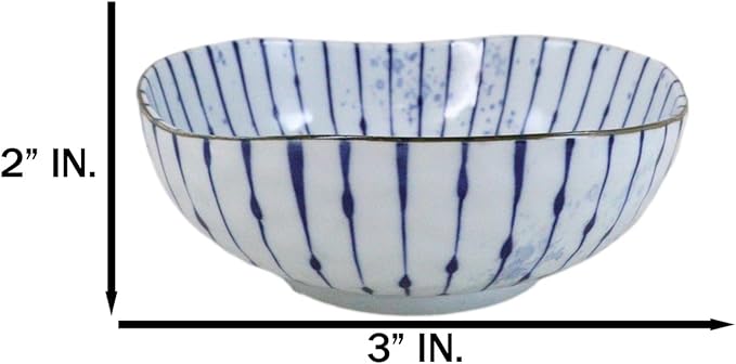 Ebros Gift Artistic Blue Waves Fubuki Tokusa Made In Japan Dinnerware Serveware Kitchenware Set Asian Japanese Restaurant Supply (Pack Of 4 Round Flair Medium Shallow Bowls 44oz)