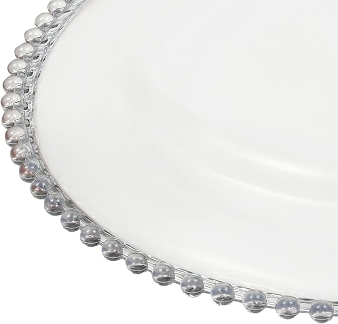 25 Pack Rose Gold Charger Plates – Elegant Round Decorative Plates with Beaded Edge – Clear & Gold Hot-Stamped PS Platters for Weddings, Parties, Banquets – Stackable, Reusable