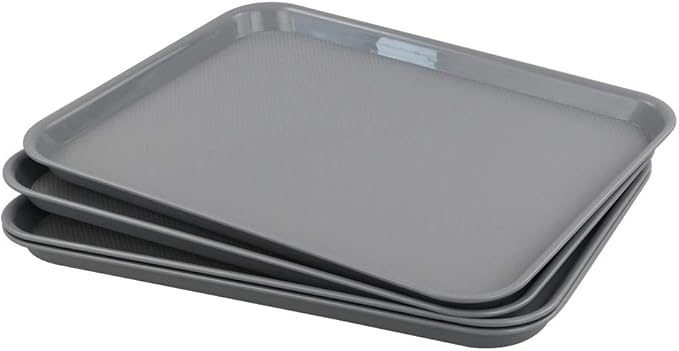 Gloreen Set of 4 Rectangular Fast Food Tray, Cafe Standard Cafeteria Serving Trays, Grey