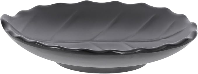 Japanese Style Leaf Pattern Snack Plate, Matte Black Dessert and Salad Appetizer Plate, Ceramic Kitchen Serveware for Household Dining and Entertaining