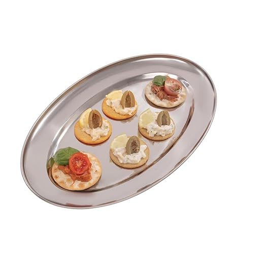 Olympia Oval Serving Tray with Wide Raised Rim Made of Stainless Steel - 350mm