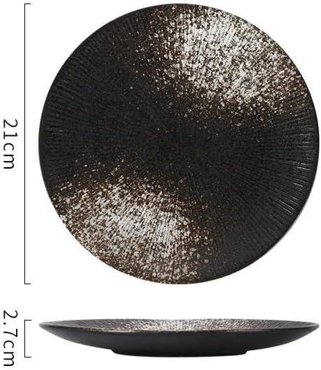 Dessert Plates 1pcs 8/10 Inch Ceramic Plate Simple Round Home Creative Steak Plates Spaghetti Line Flat Dishes Western Restaurant Tableware Dinner Tableware(C,Medium)