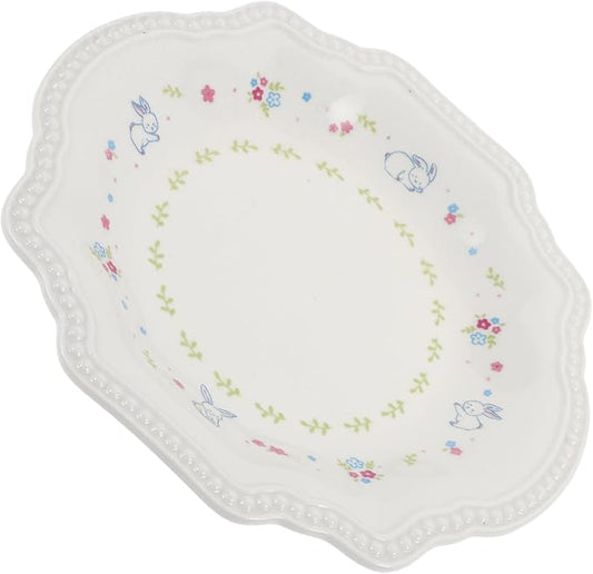 Porcelain Bunny Pattern Appetizer Plate Irregular Serving Dish for Easter Dinner Special Occasions Lightweight Food Serving Tray with Embossed Design