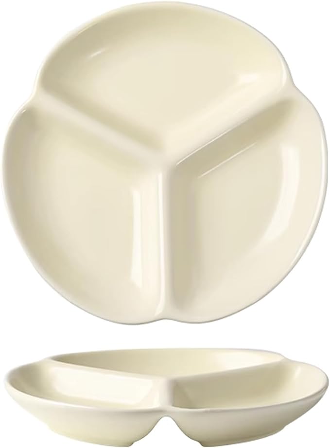 Cutlery Tray Divided Plates 7/9-inch Ceramic Snack Dish 3 Grid Plate Appetizer Serving Platter Sushi Dipping Dish (Color : White, Size : 7")