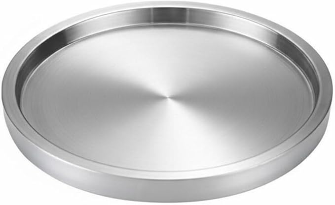 Korean BBQ Serving Tray Rust Resistant Stainless Steel Round Plate Stainless Steel Serving Tray for Restaurants, Chefs, Silver, 23CM
