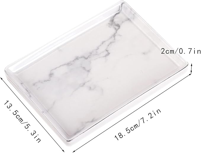 Tray Coffee Table Serving Tray Ceramics White Marble Finish with Silver Edge for Living Room Bedroom Decoration 7 Inch Serving Tray