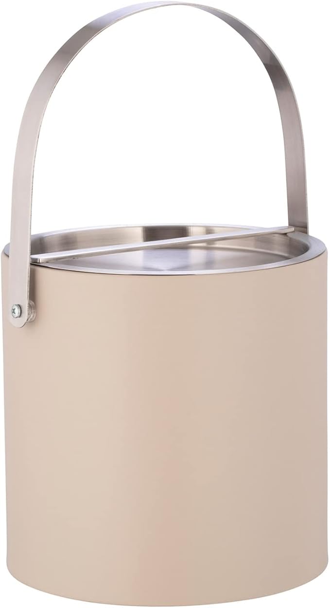 Kraftware SYDNEY 3qt Ice Bucket with Brushed Chrome Arch Handle & Bridge Cover: Taupe