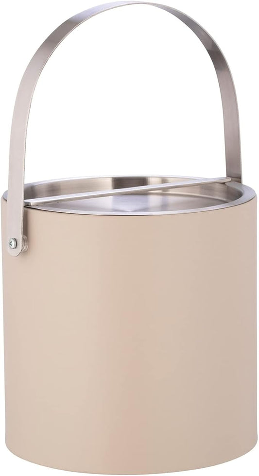 Kraftware SYDNEY 3qt Ice Bucket with Brushed Chrome Arch Handle & Bridge Cover: Taupe