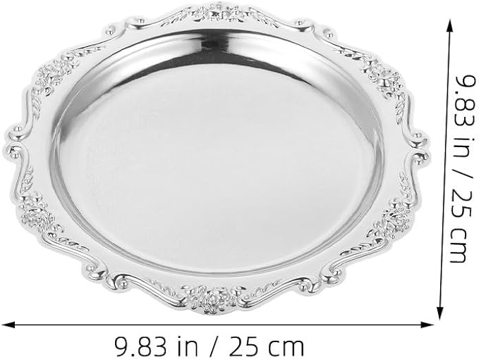 Vintage Decorative Serving Tray - Small Metal Jewelry Dish - 9. 84-inch Metal Jewelry Display Tray - Ornate Snack Appetizer Platter - Round Party Food Display Plate - Vanity Tabletop