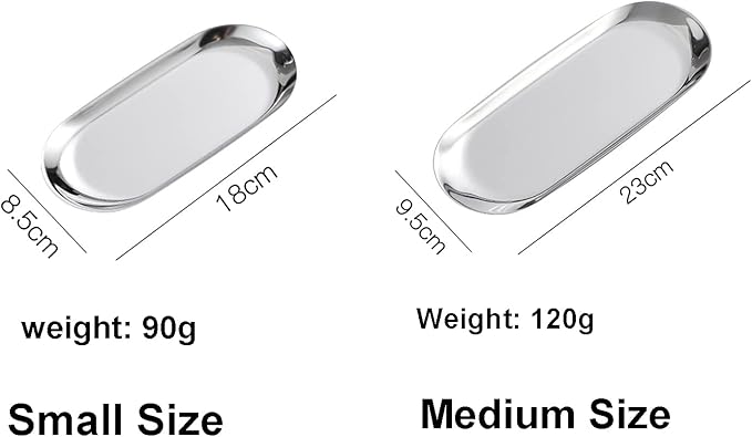 4 Pcs 7 Inch x 3.3 Inch Trinket Tray, Silver Stainless Steel, for Serving Trays Towel Storage Dish Plate Tea Fruit Trays Jewelry Plate Decorative Storage Tray