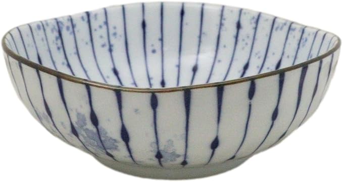 Ebros Gift Artistic Blue Waves Fubuki Tokusa Made In Japan Dinnerware Serveware Kitchenware Set Asian Japanese Restaurant Supply (Pack Of 6 Round Flair Medium Shallow Bowls 20oz)