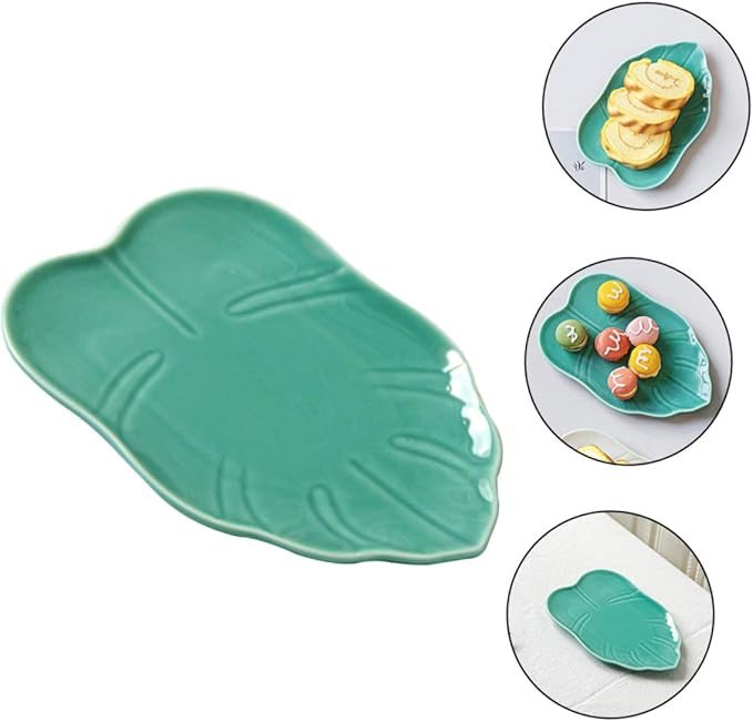 LIFKOME Ceramic Leaf-shaped Appetizer Plate for Desserts Fruits and Snacks Elegant Food Serving Dish for Parties Home Use and Catering Blue
