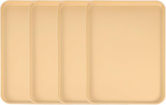 uxcell 4Pcs Plastic Serving Trays, 15 x 10.6 Inch Rectangle Food Trays Serving Cafeteria for Kitchen Restaurant Coffee Fruit Burger Lunch Dessert, Yellow