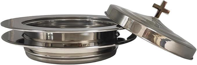 Polished Steel 2 PCS Communion Bread Plate with Cover for Churches,Stackable Communion Bread Tray Plates with Lid, 2 Stacking Communion Plate & 1 Bread Plate Lid
