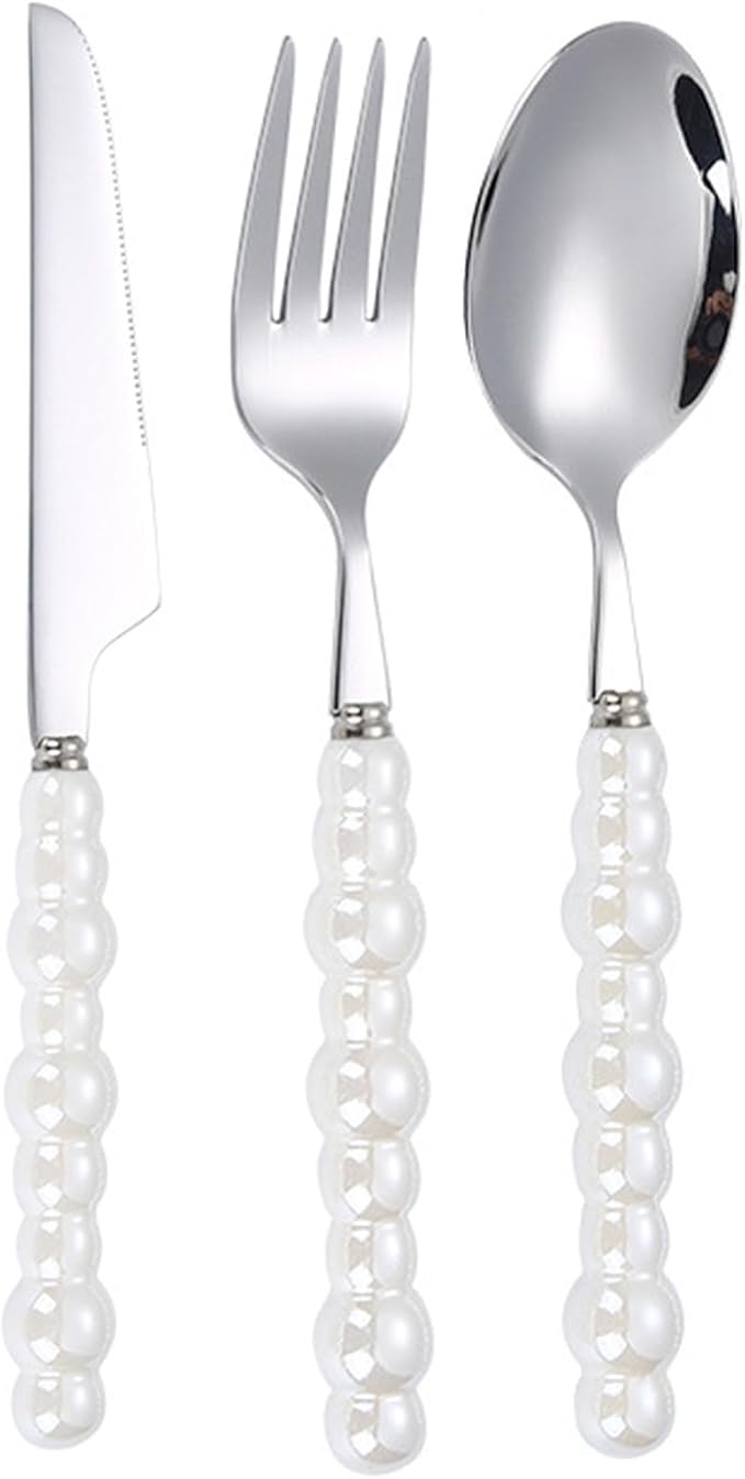 Silverware Set, Spoon and Fork Set Flatware Set Stainless Steel Cutlery Set with Ceramic Pearl Handles for Home Restaurant Hotel
