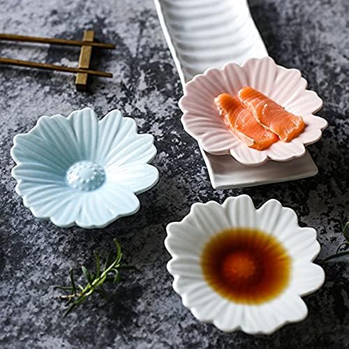 Appetizer Bowls Sauce Dish Ceramic Flower Shaped Sauce Dish Sushi Dipping Bowl Appetizer Plates Porcelain Serving Dish Condiment Dishes Set of 4(Little Daisy) Salad Bowls (Color : White)