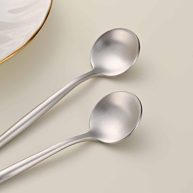 5.1 Inches Tea Spoons,SS18/10 Satin Finishing Coffee Spoons,Small Demitasse Spoon For Espresso,Mini Stirring Spoon For Dessert,Set Of 4 Solid Round Teaspoons