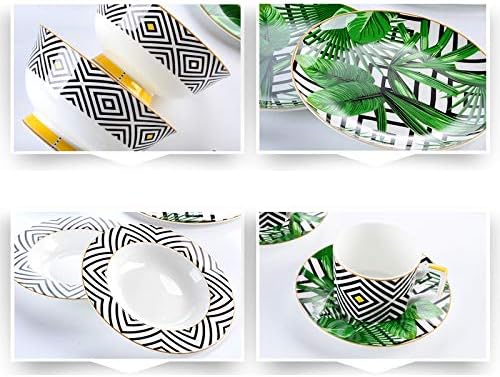 56-Piece 24K Gold Floral Design Dinnerware Set Nordic Ceramic Combi-Set Porcelain Tableware Set of Bowls/Dessert Plates/Soup Plates/Dinner Plates