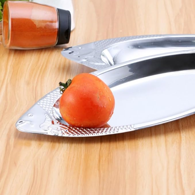 Cabilock 2pcs Stainless Steel Fish Tray Magnetic Base Steamed Fish Dishes for BBQ and Kitchen Silver Serving Plates for Seafood Cooking and Entertaining