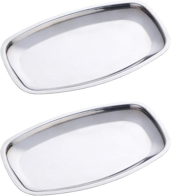 Buyer star Silver 2PCS 7.12inch Stainless Steel Square Tray Fruit Trays Storage Tray Dish Plate Cosmetics Jewelry Decorative Organizer