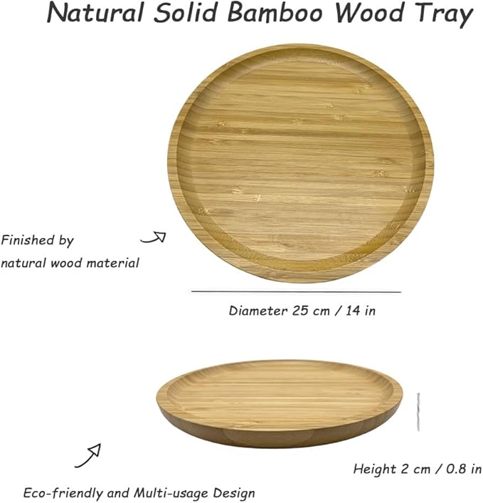 Wood Vanity Tray, Bathroom Counter Solid Bamboo Organizer, Toilet Tank Top Wooden Serving Plate for Dinner Tea Coffee (Natural Bamboo Color, 9.8 x 9.8 inch)