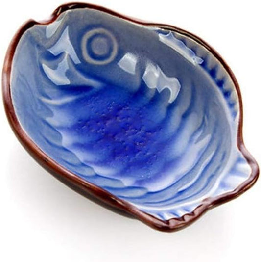 Ceramic Cutlery Salad Bowl Appetizer Plates Japanese Glaze Ceramic Fish Shape Porcelain Saucers Bowl Sauce Dishes Sushi Dinnerware, Side Dish Plate Dipping Sauce Dish, Set of 6 Small bo