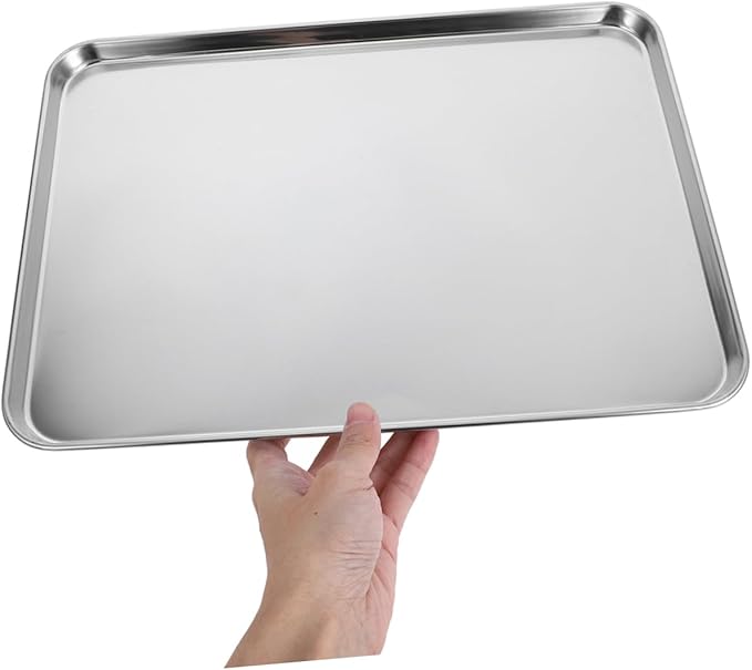 Zerodeko Stainless Steel Serving Tray 2pcs Rectangular Food Plate for Cold Noodle Making Sturdy Non-Slip Design for Home Kitchen and Restaurant