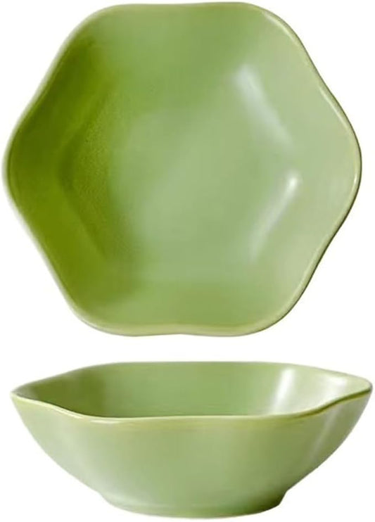 Sauce Dish 2-piece/4-piece Creative Flower Shaped Ceramic Plate Soup Bowl Plate Snack Plate Dim Sum Plate Sauce Bowl Snack Plate(Green,4-Piece)
