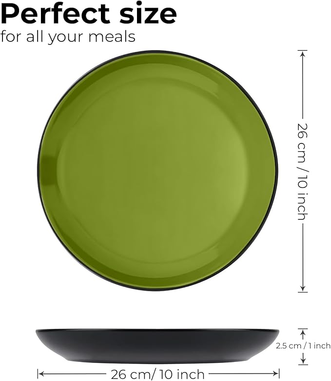MIAMIO – 6 x Plate/Dinner Plate Set Stoneware Ceramic Tableware Set - Le Papillon Collection (Green, 10 Inch)