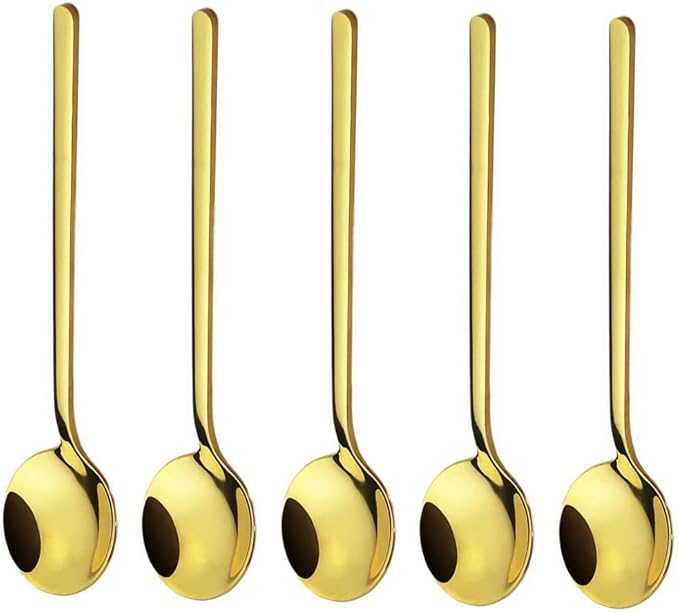10 Pack Espresso spoons 18/10 Stainless Steel Teaspoons Set for Coffee Sugar Dessert Cake Ice Cream Soup Antipasto Cappuccino, 5.3 Inch Gold