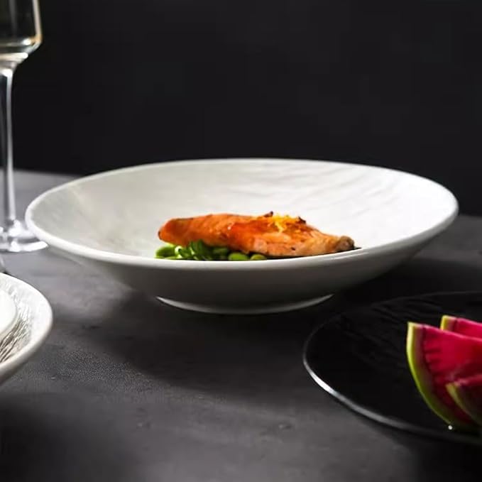 SONGCHAO Party Supplies Hotel Tableware Solid Color Stone Plate Steak Plate Ceramic Deep Plate Salad Bowl Matte White Western Restaurant Party Plates (Color : A, Size : Small)