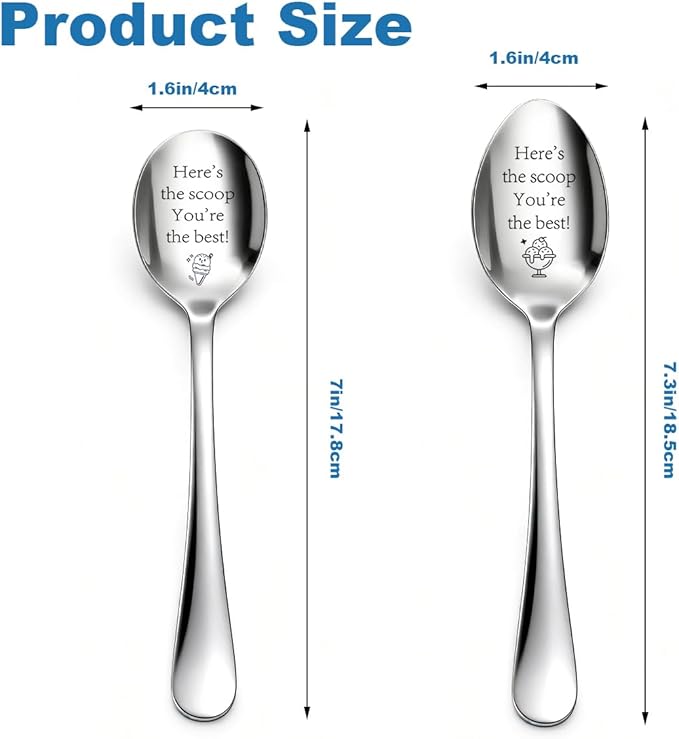 2 Pcs Ice Cream Spoon Motivational Gifts Dessert Spoons Stainless Steel Ice Cream Scoop Employee Appreciation Gifts For Women Men Coworkers Friends Female Here'S The Scoop You'Re The Best