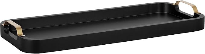Kate and Laurel Farson Modern Decorative Wood Rectangle Tray with Handles, 10 x 24, Black and Gold, Transitional Rectangular Tray for Use as Entryway Tray Decor or Ottoman Serving Tray