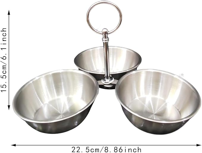 Serving Bowls Set, Divided Serving Tray, Stainless Steel 3 Section Snack Stand with Bowls for Nuts Condiments Fruit Dessert, Silver